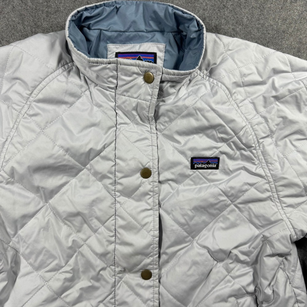 Patagonia Kids XXL 16-18 Diamond Quilted Jacket Light Grey Snap Front Insulated - Picture 5 of 9